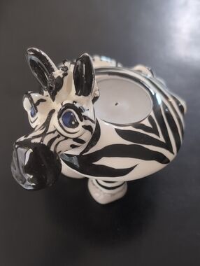 S.W.A.K. Hand-Painted Ceramic Zebra Tea Light Holder - Black and White